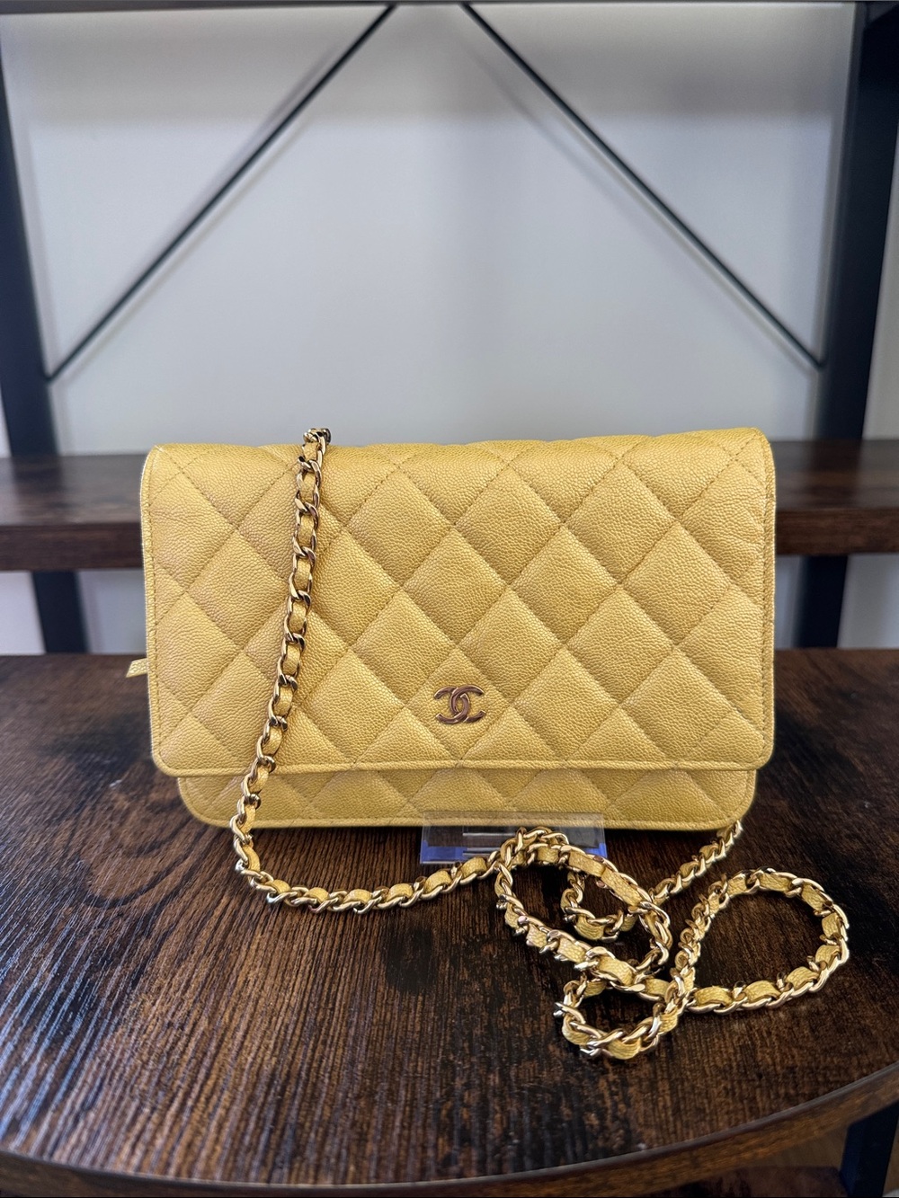 CHANEL Quilted Wallet on Chain Crossbody in Yellow